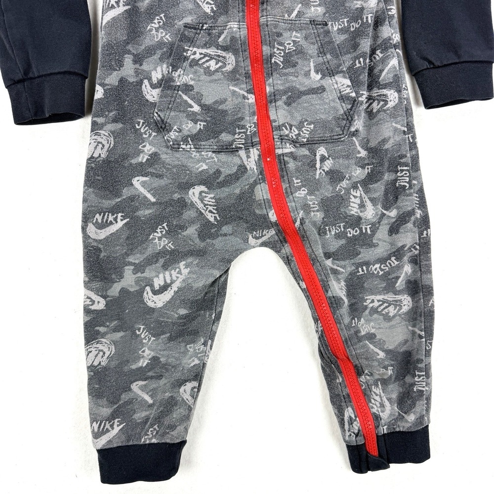 Baby Nike Tech Fleece Hooded Jumpsuit 24M Gray Camo Coverall Full Zip One Piece - Picture 7 of 11
